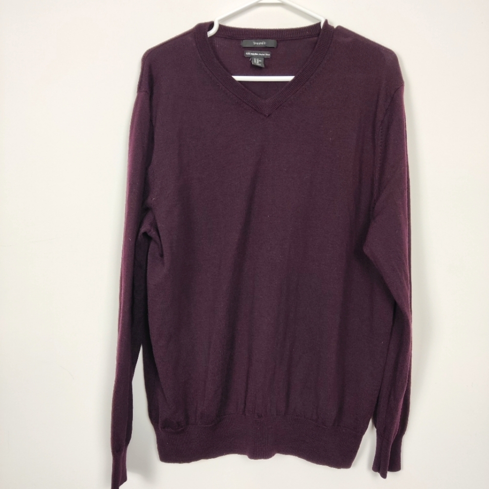 Tahari Men's V-neck 100% Wool Sweater in Purple Size XL Old Money Quiet Luxury